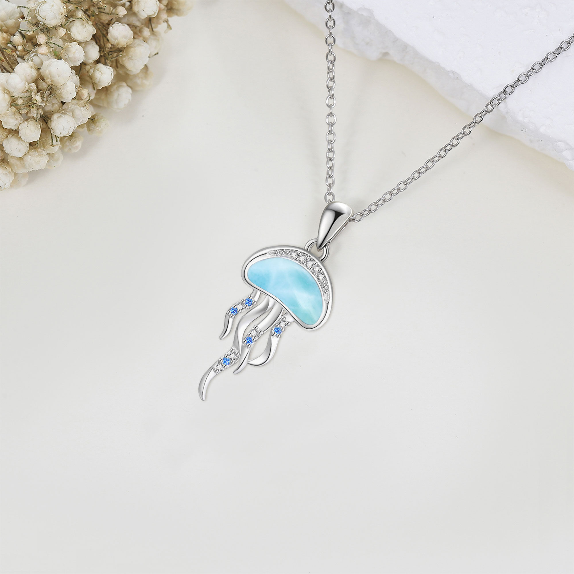 Women's 925 Sterling Silver Jellyfish Necklace, Animal Theme Gift